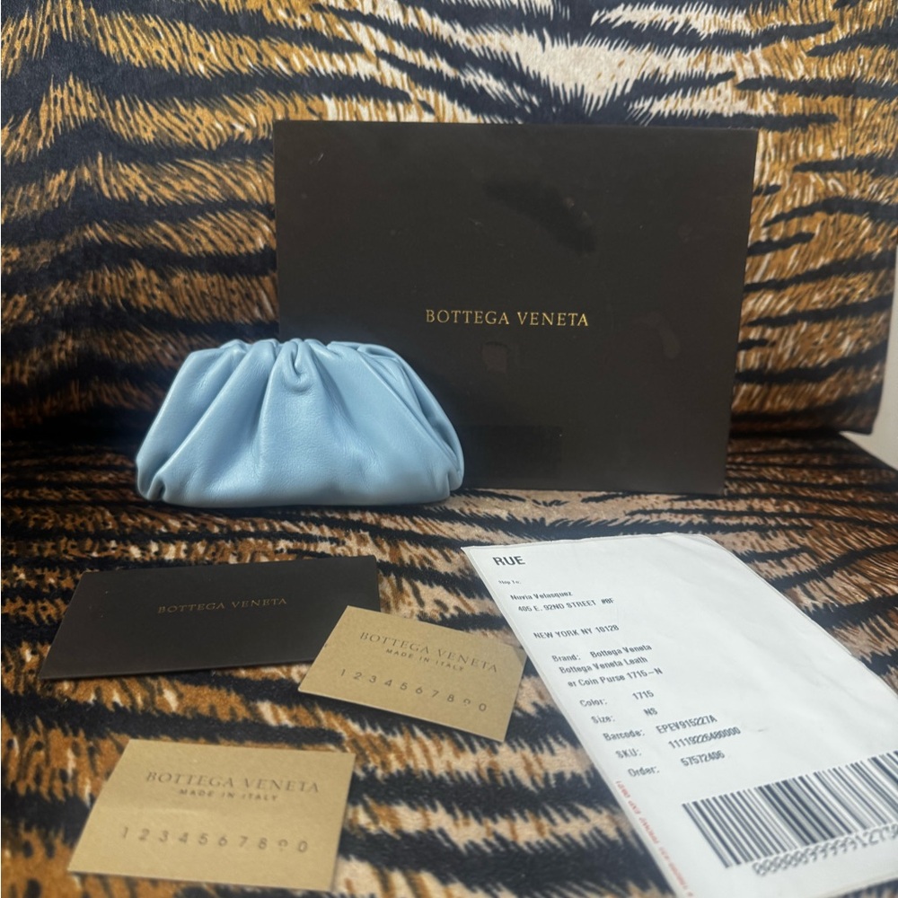 Bottega Veneta Mini Pouch in Sky Blue Leather – With Box & Cards